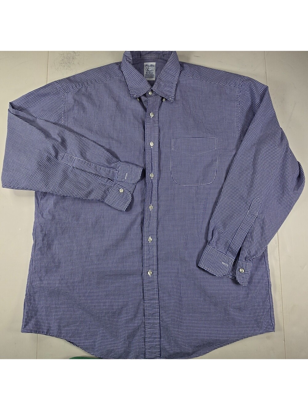 Brooks Brothers Dress Shirt Mens 16-4 Blue Gingham Relaxed Fit Made In USA